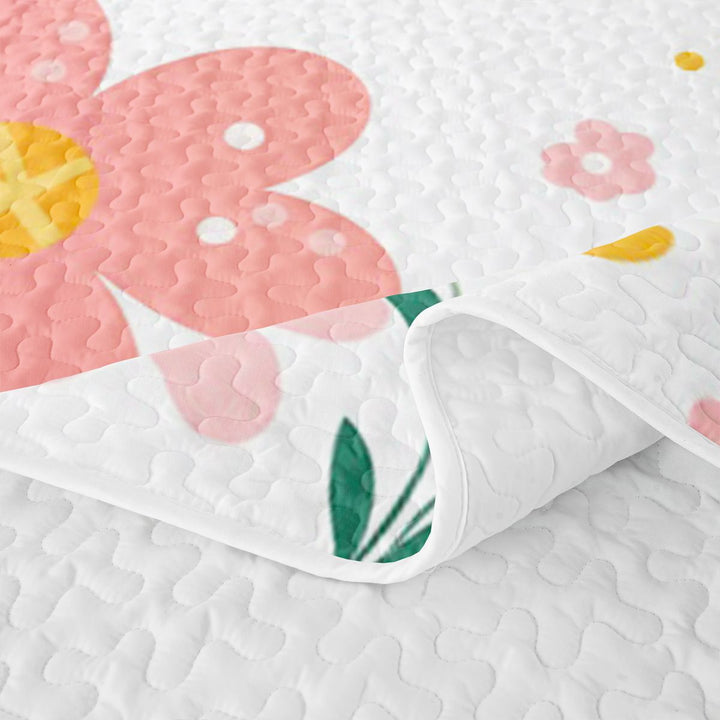 meiyoeat Cartoon Blossom Alphabet R Quilt Full For Girls, Cute Floral Pattern Full Bedspread Sets For Kids,3 Pieces