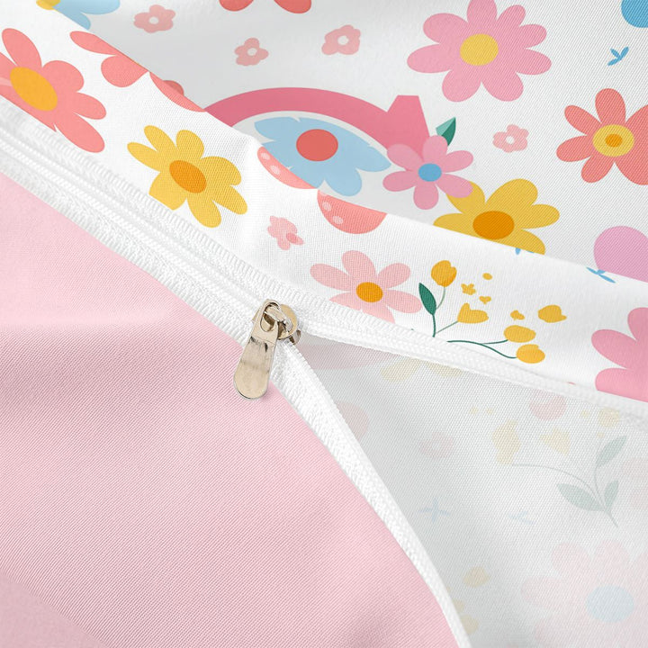 meiyoeat Cute Floral Alphabet Print Duvet Cover Set For Girls,Cartoon Flowers Monogrammed S Letter Bedding Full For Kids,pink Reversible,3pcs(No Comforter)