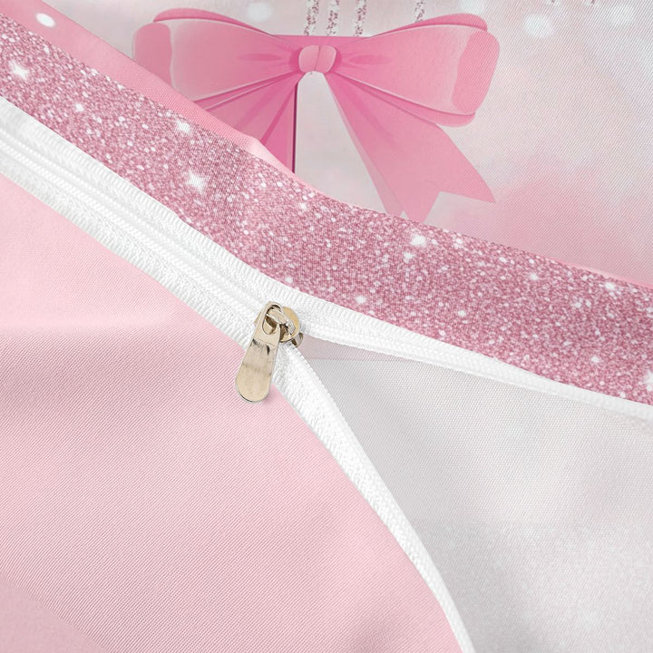 meiyoeat Girls Personalized Monogrammed Gifts Bedding For Bow Lovers,Pink Bowtie Letter L Duvet Cover Full For Kids,Pink Reversible,3pcs(No Comforter)