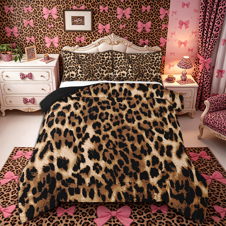 Meiyoeat Classic Cheetah Print King Size Comforter Sets 3pcs, Wildlife Leopard Spot Pattern Comforters King Size, Brown Black,Black Reversible