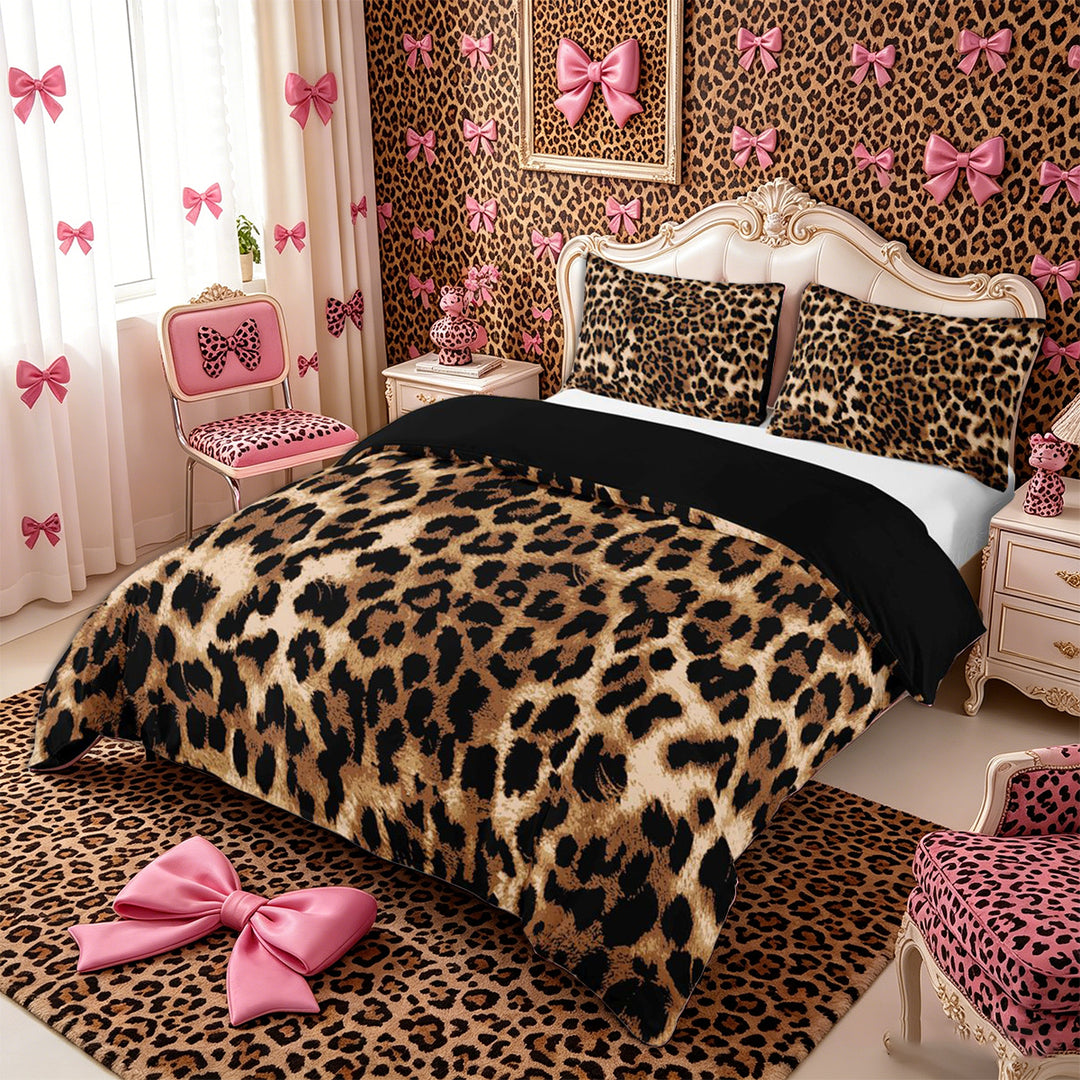Meiyoeat Classic Cheetah Print Duvet Cover King, Wildlife Leopard Spot Pattern King Bedding, Brown Black,3 Pieces,No Comforter,Black Reversible