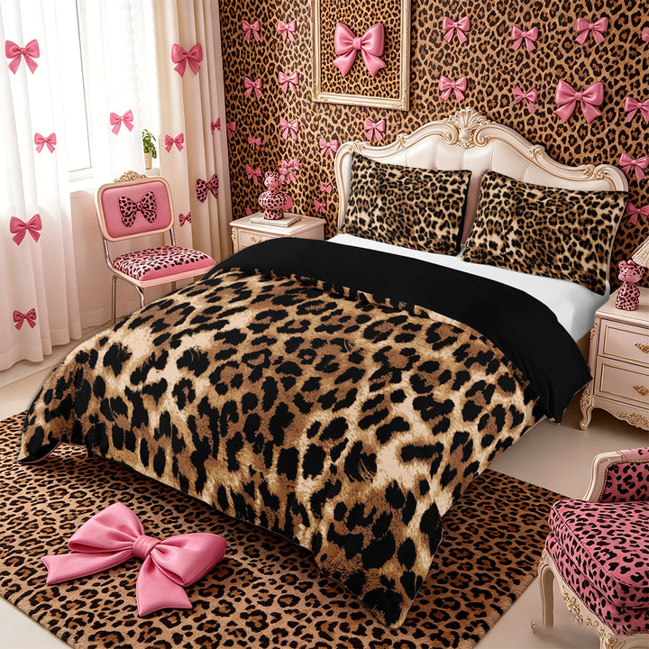 Meiyoeat Classic Cheetah Print Duvet Cover King, Wildlife Leopard Spot Pattern King Bedding, Brown Black,3 Pieces,No Comforter,Black Reversible