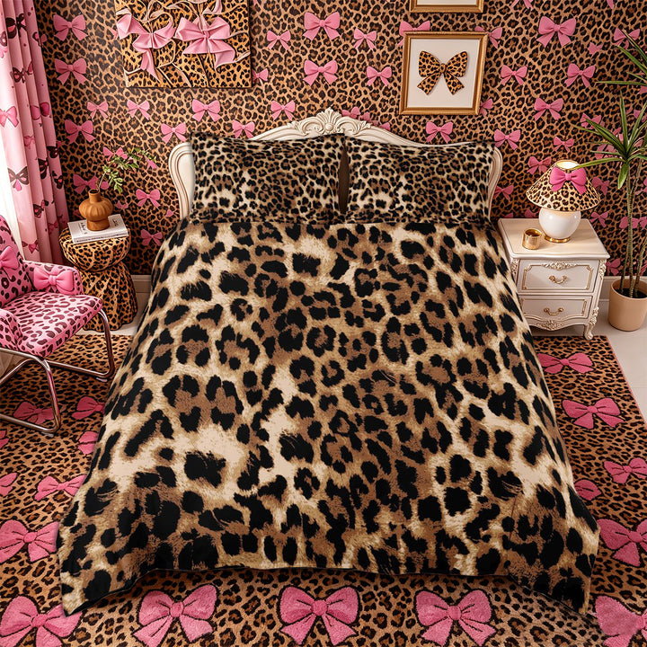 Meiyoeat Classic Cheetah Print Duvet Cover King, Wildlife Leopard Spot Pattern King Bedding, Brown Black,3 Pieces,No Comforter,Black Reversible