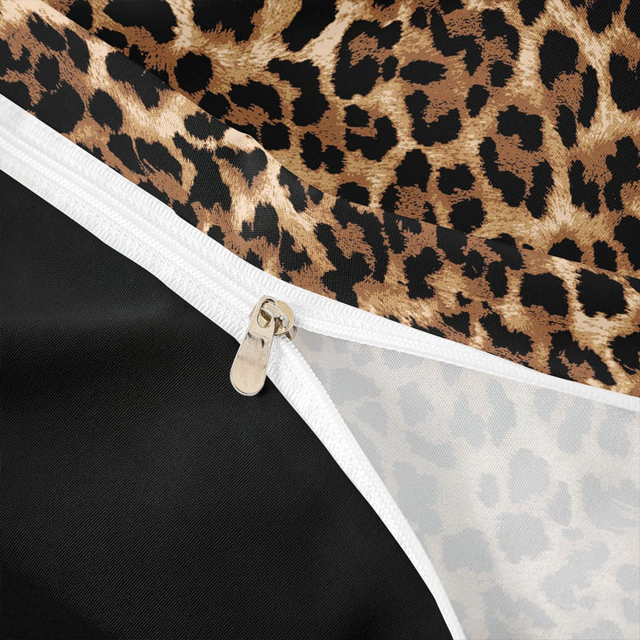 Meiyoeat Classic Cheetah Print Duvet Cover King, Wildlife Leopard Spot Pattern King Bedding, Brown Black,3 Pieces,No Comforter,Black Reversible
