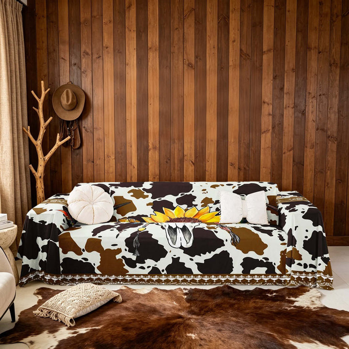 meiyoeat Brown Cow Print Sofa Cover Slipcover 71x91, Retro Farmhouse Chair Loveseat Couch Cover