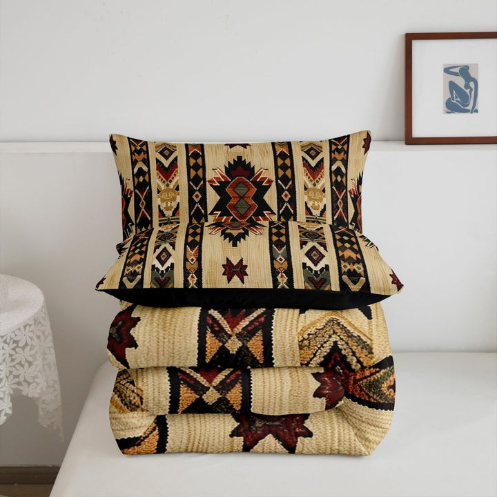 meiyoeat Vintage Aztec Geometric King Size Comforter Sets For Boys,Rustic Boho Style Comforters King Size For Kids,Black Reversible,3-Piece