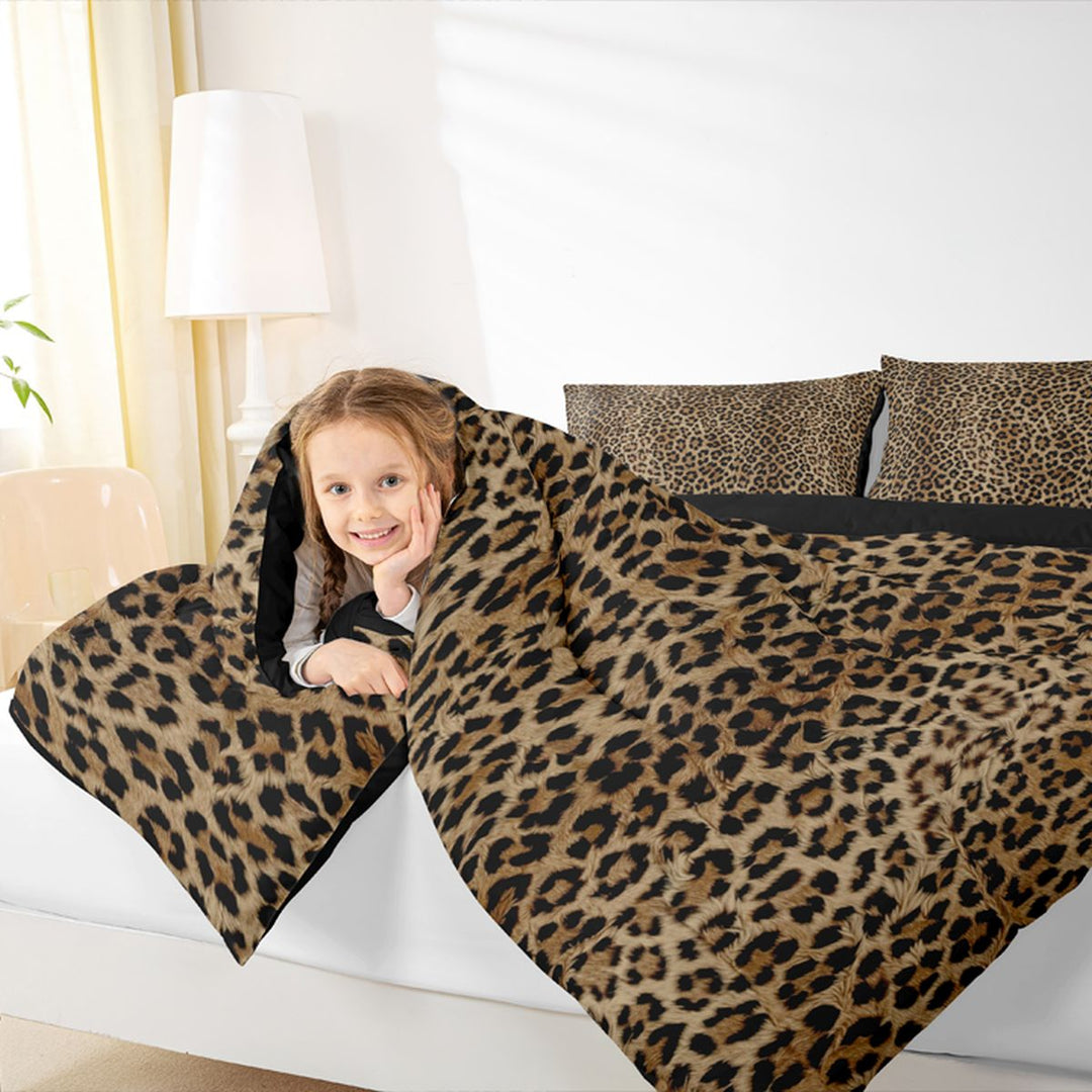 Meiyoeat Textured Leopard Print King Bedding 7pcs, Retro Furry Animal Pattern King Bed in a Bag, Brown Black,Black Reversible