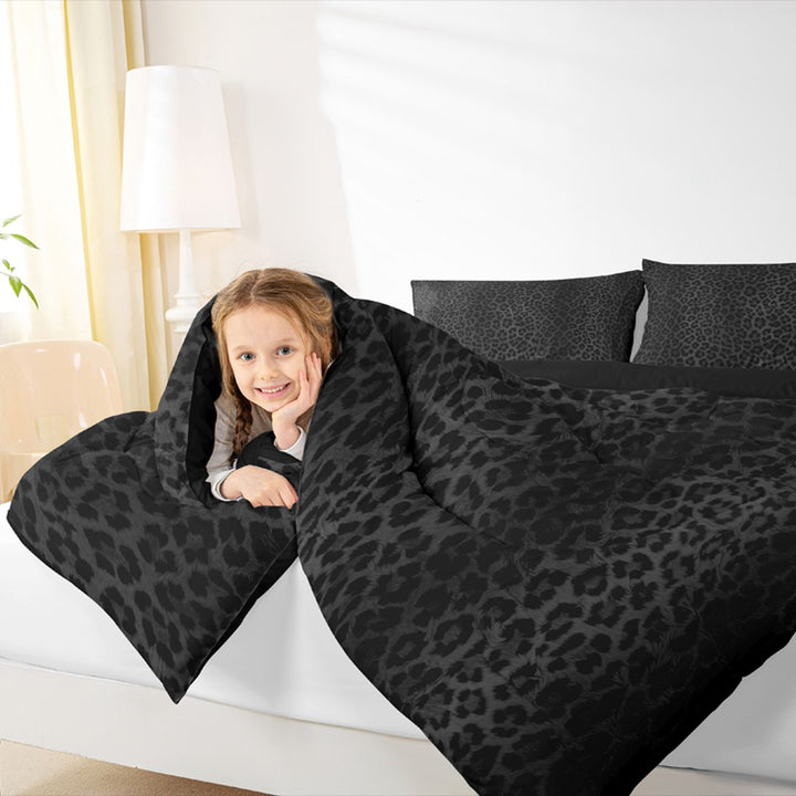 Meiyoeat Black Edgy Leopard Print King Bedding 7pcs, Animal Spot Pattern King Bed in a Bag,Black Reversible