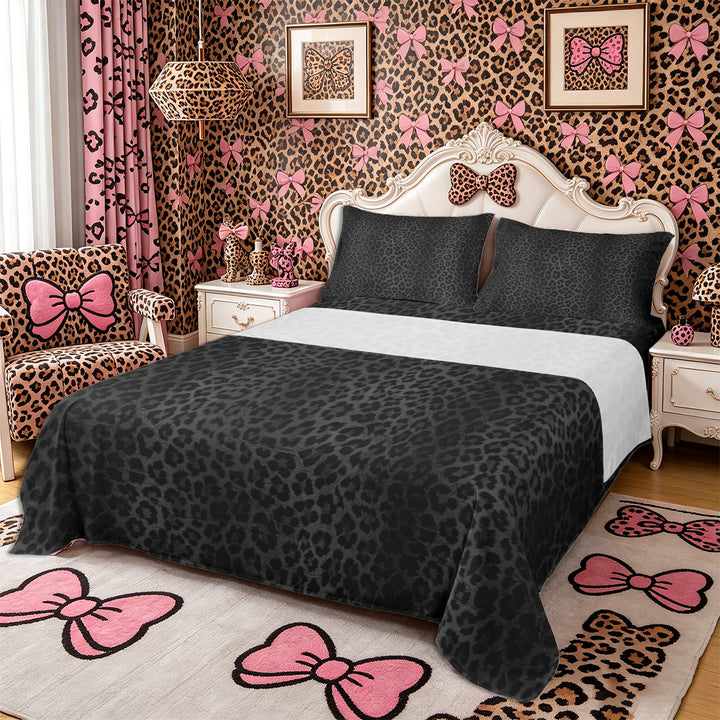 Meiyoeat Black Edgy Leopard Print King Sheets 4pcs, Animal Spot Pattern Bedding