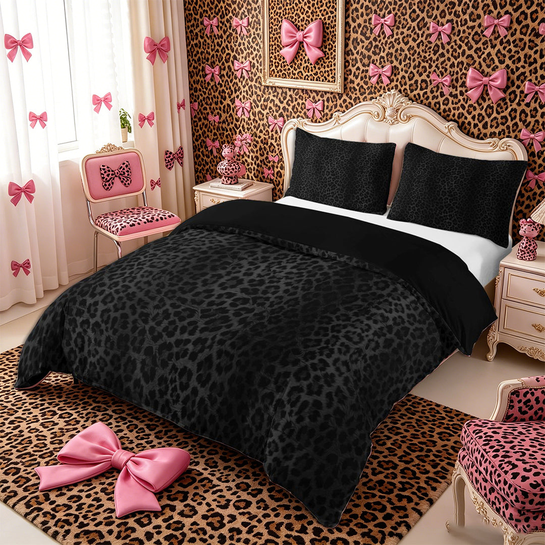 Meiyoeat Black Edgy Leopard Print Duvet Cover King, Animal Spot Pattern King Bedding,3 Pieces,No Comforter,Black Reversible