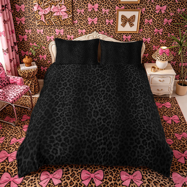 Meiyoeat Black Edgy Leopard Print Duvet Cover King, Animal Spot Pattern King Bedding,3 Pieces,No Comforter,Black Reversible
