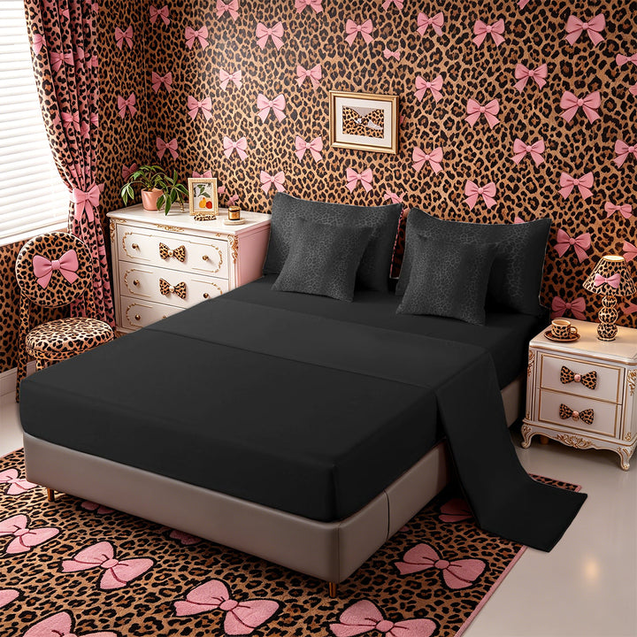 Meiyoeat Black Edgy Leopard Print King Bedding 7pcs, Animal Spot Pattern King Bed in a Bag,Black Reversible
