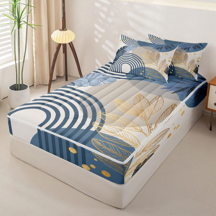 meiyoeat Boho Geometric Print Zipper Full Size Comforter Sets with Fitted Sheet and 2 Pillowcases For Adults,Tropical Monstera Leaf Print Zipper Bedding Set For Women,Reversible,4-Piece