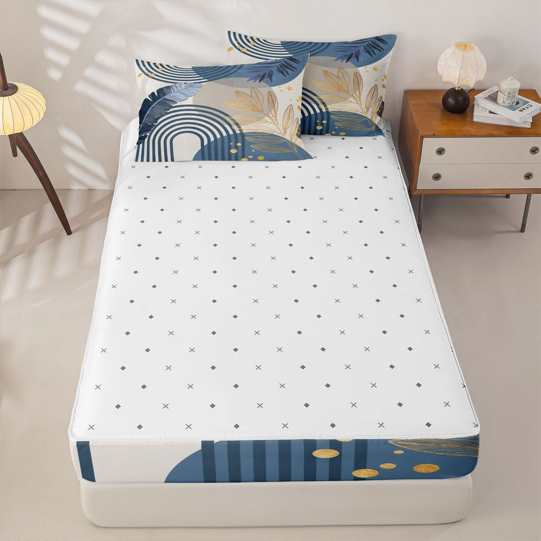 meiyoeat Boho Geometric Print Zipper Full Size Comforter Sets with Fitted Sheet and 2 Pillowcases For Adults,Tropical Monstera Leaf Print Zipper Bedding Set For Women,Reversible,4-Piece
