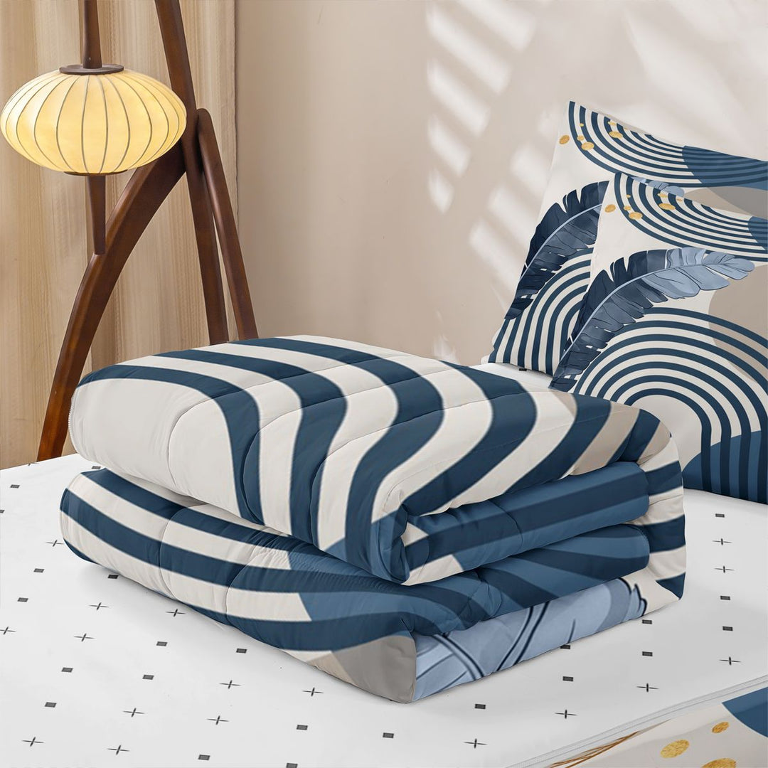 meiyoeat Boho Geometric Print Zipper Full Size Comforter Sets with Fitted Sheet and 2 Pillowcases For Adults,Tropical Monstera Leaf Print Zipper Bedding Set For Women,Reversible,4-Piece