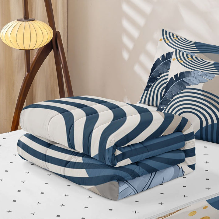 meiyoeat Boho Geometric Print Zipper Full Size Comforter Sets with Fitted Sheet and 2 Pillowcases For Adults,Tropical Monstera Leaf Print Zipper Bedding Set For Women,Reversible,4-Piece