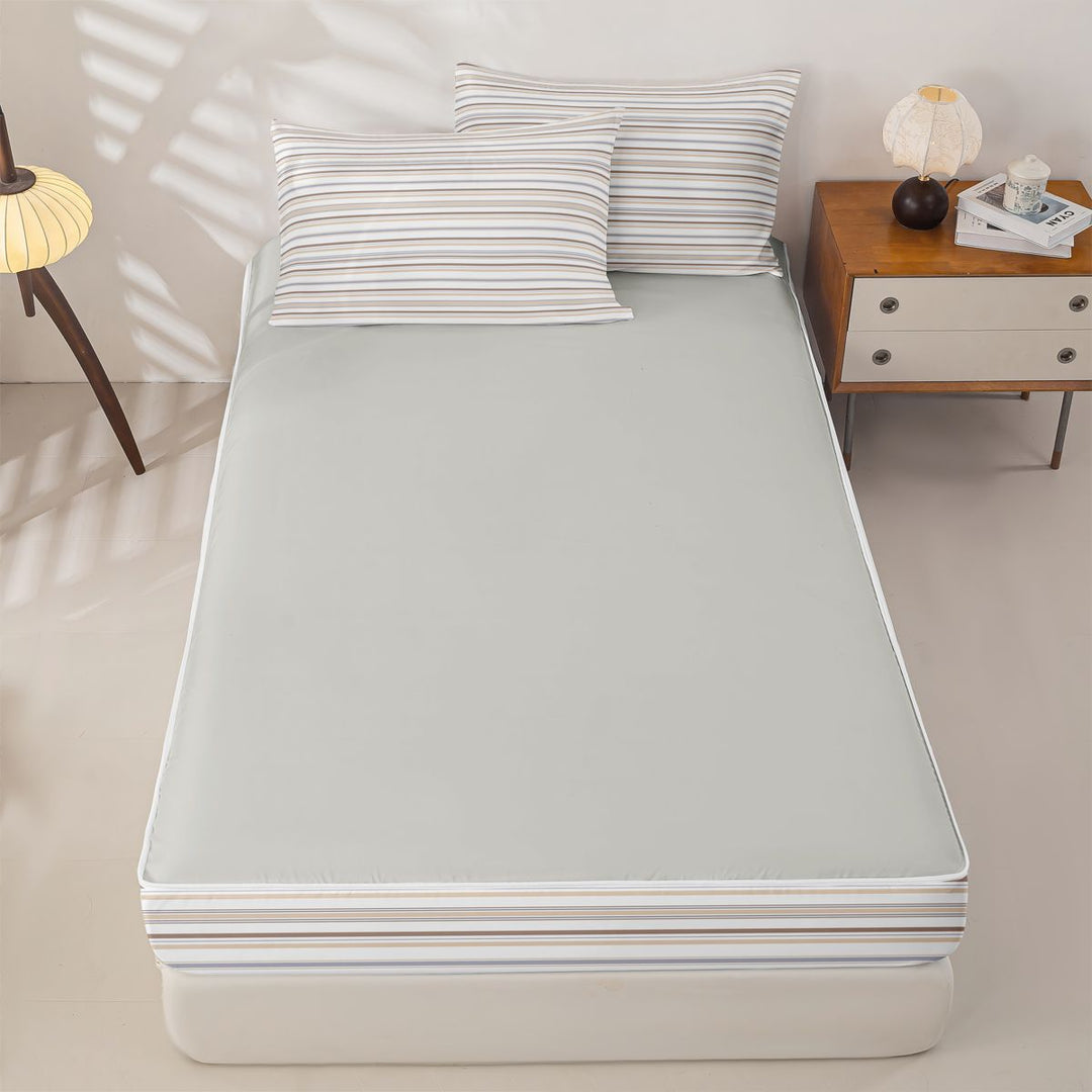 meiyoeat Modern Striped Art Zipper Full Size Comforter Sets with Fitted Sheet and 2 Pillowcases For Kids,Minimalist Geometric Line Zipper Bedding Set,Light Gray Reversible,4 Pieces