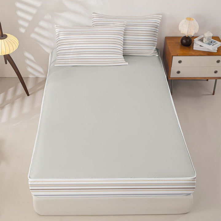 meiyoeat Modern Striped Art Zipper Full Size Comforter Sets with Fitted Sheet and 2 Pillowcases For Kids,Minimalist Geometric Line Zipper Bedding Set,Light Gray Reversible,4 Pieces