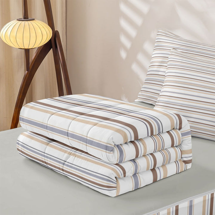 meiyoeat Modern Striped Art Zipper Full Size Comforter Sets with Fitted Sheet and 2 Pillowcases For Kids,Minimalist Geometric Line Zipper Bedding Set,Light Gray Reversible,4 Pieces