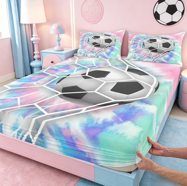 meiyoeat Watercolor Tie-Dye Bed Sheets For Girls,Football Games Theme Full Size Sheets For Kids,4pcs