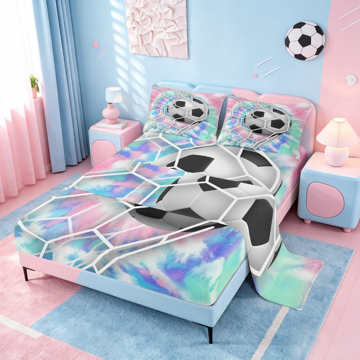 meiyoeat Watercolor Tie-Dye Bed Sheets For Girls,Football Games Theme Full Size Sheets For Kids,4pcs