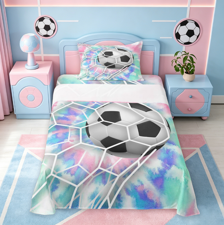 meiyoeat Watercolor Tie-Dye Bed Sheets For Girls,Football Games Theme Full Size Sheets For Kids,4pcs