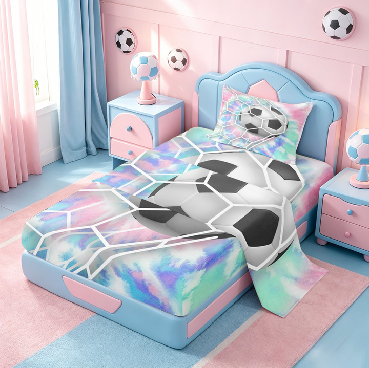 meiyoeat Watercolor Tie-Dye Bed Sheets For Girls,Football Games Theme Full Size Sheets For Kids,4pcs