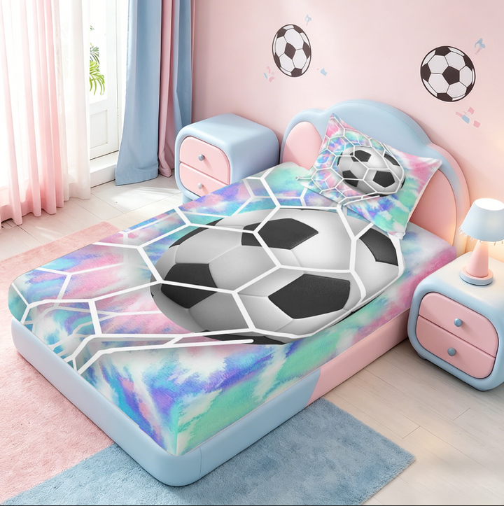 meiyoeat Watercolor Tie-Dye Bed Sheets For Girls,Football Games Theme Full Size Sheets For Kids,4pcs