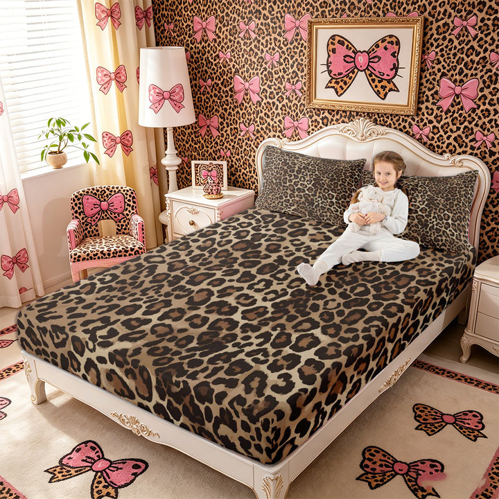 Meiyoeat Boho Leopard Print King Sheets 4pcs, Neutral Animal Spot Pattern Bedding, Brown Beige
