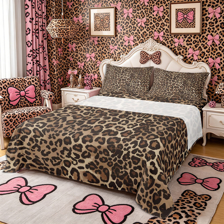 Meiyoeat Boho Leopard Print King Sheets 4pcs, Neutral Animal Spot Pattern Bedding, Brown Beige