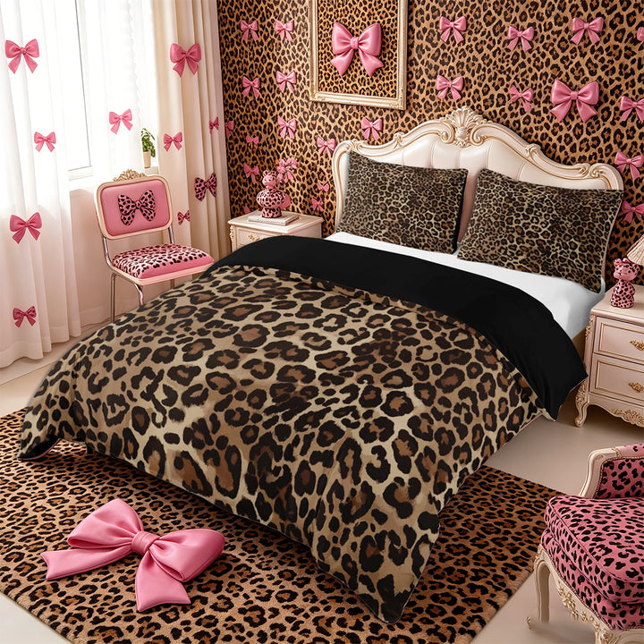 Meiyoeat Boho Leopard Print Duvet Cover King, Neutral Animal Spot Pattern King Bedding, Brown Beige,3 Pieces,No Comforter,Black Reversible