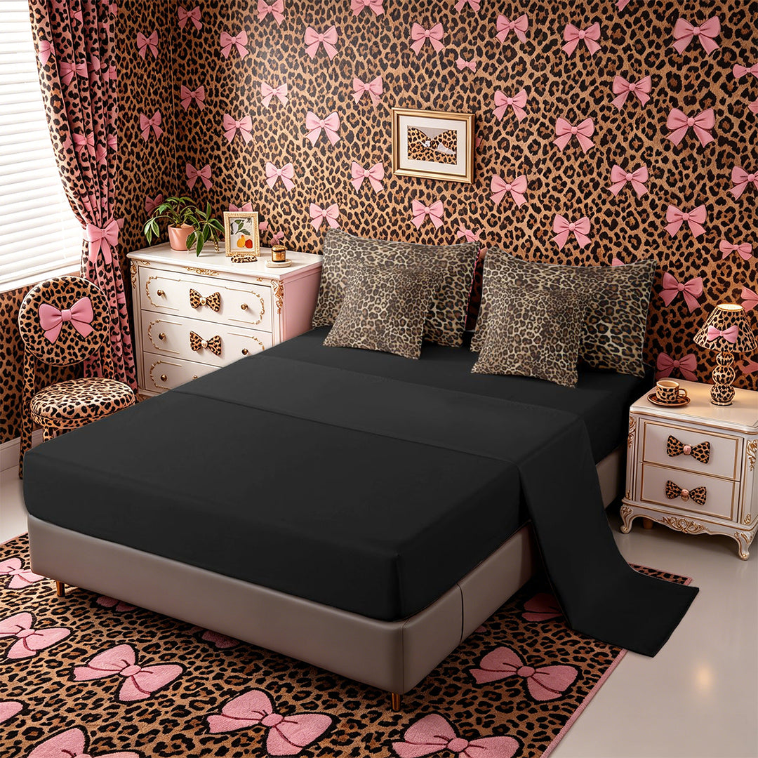 Meiyoeat Boho Leopard Print King Bedding 7pcs, Neutral Animal Spot Pattern King Bed in a Bag, Brown Beige,Black Reversible