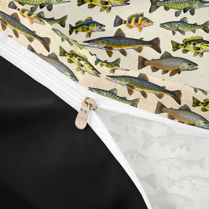 Meiyoeat Retro Rustic Fish Print Duvet Cover King, Fishing Theme Wildlife Pattern King Bedding,3 Pieces,No Comforter,Black Reversible