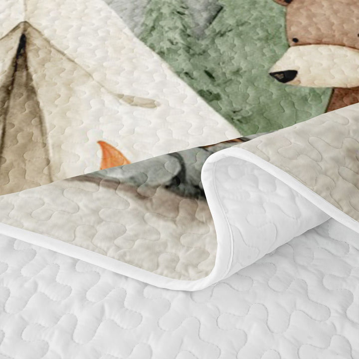 meiyoeat Watercolor Camping Quilt Full For Boys,Fox Tent Print Full Bedspread Sets,3-Piece