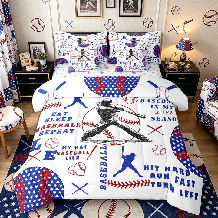 Meiyoeat Baseball Gamer Full Size Bedding Sets 7 Pieces for Teens, Sport Theme Full Size Bed in a Bag, Red Blue White