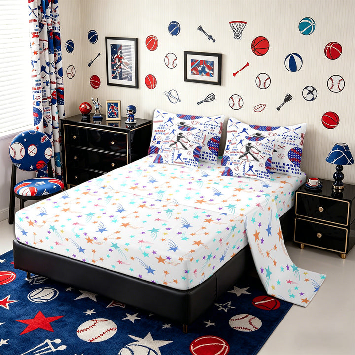 Meiyoeat Baseball Gamer Full Size Bedding Sets 7 Pieces for Teens, Sport Theme Full Size Bed in a Bag, Red Blue White