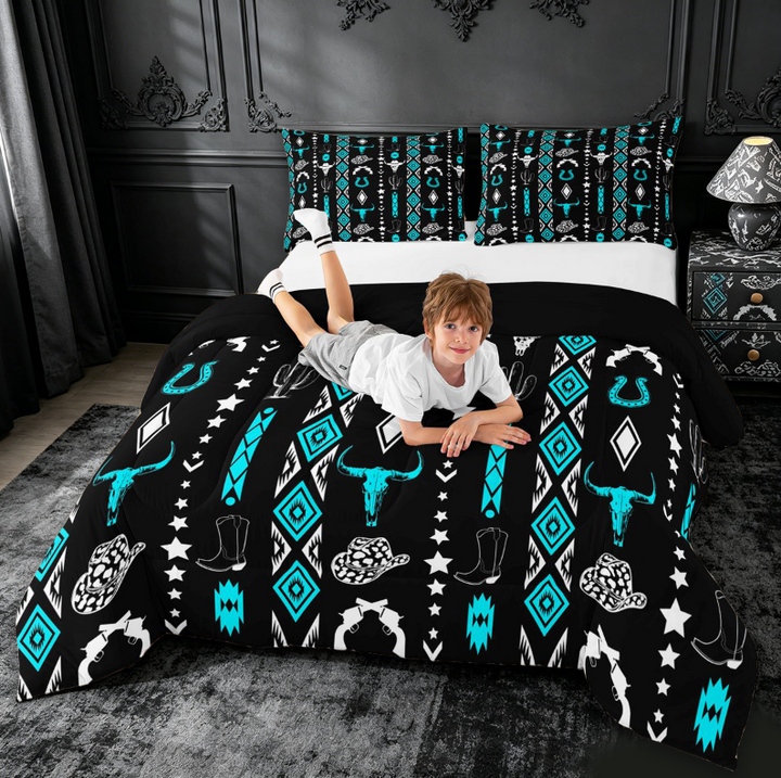 meiyoeat Vintage Geometric Rhombus Aztec Full Size Comforter Sets For Boys,Country Western Cowboy Farmhouse Bedding Comforter Set,Reversible,3 Pieces,1 Comforter and 2 Pillowcases