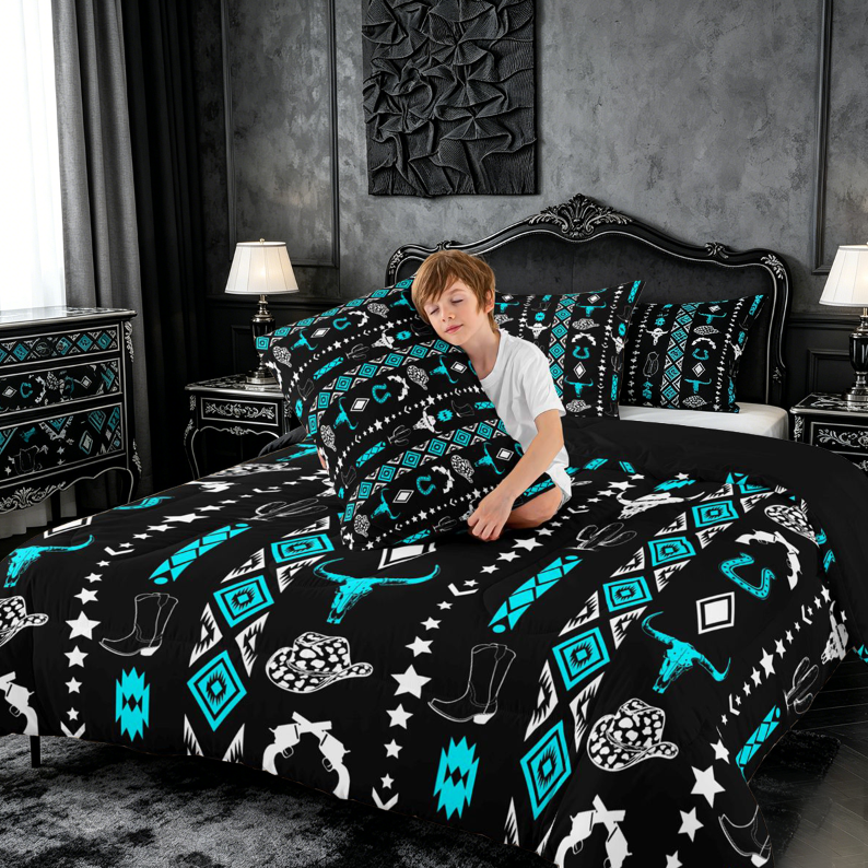 meiyoeat Vintage Geometric Rhombus Aztec Full Size Comforter Sets For Boys,Country Western Cowboy Farmhouse Bedding Comforter Set,Reversible,3 Pieces,1 Comforter and 2 Pillowcases