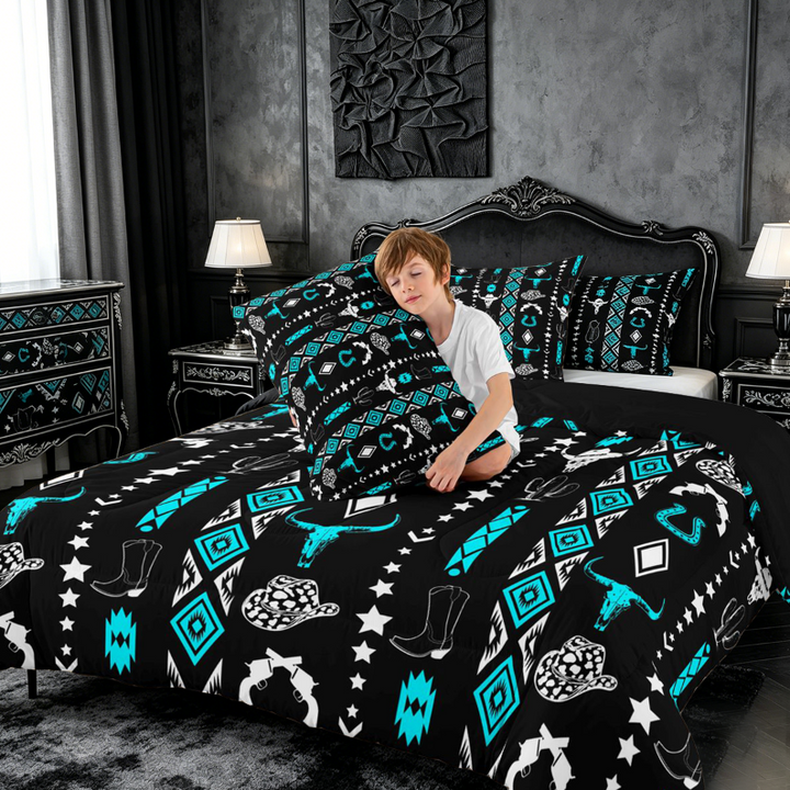 meiyoeat Vintage Geometric Rhombus Aztec Full Size Comforter Sets For Boys,Country Western Cowboy Farmhouse Bedding Comforter Set,Reversible,3 Pieces,1 Comforter and 2 Pillowcases