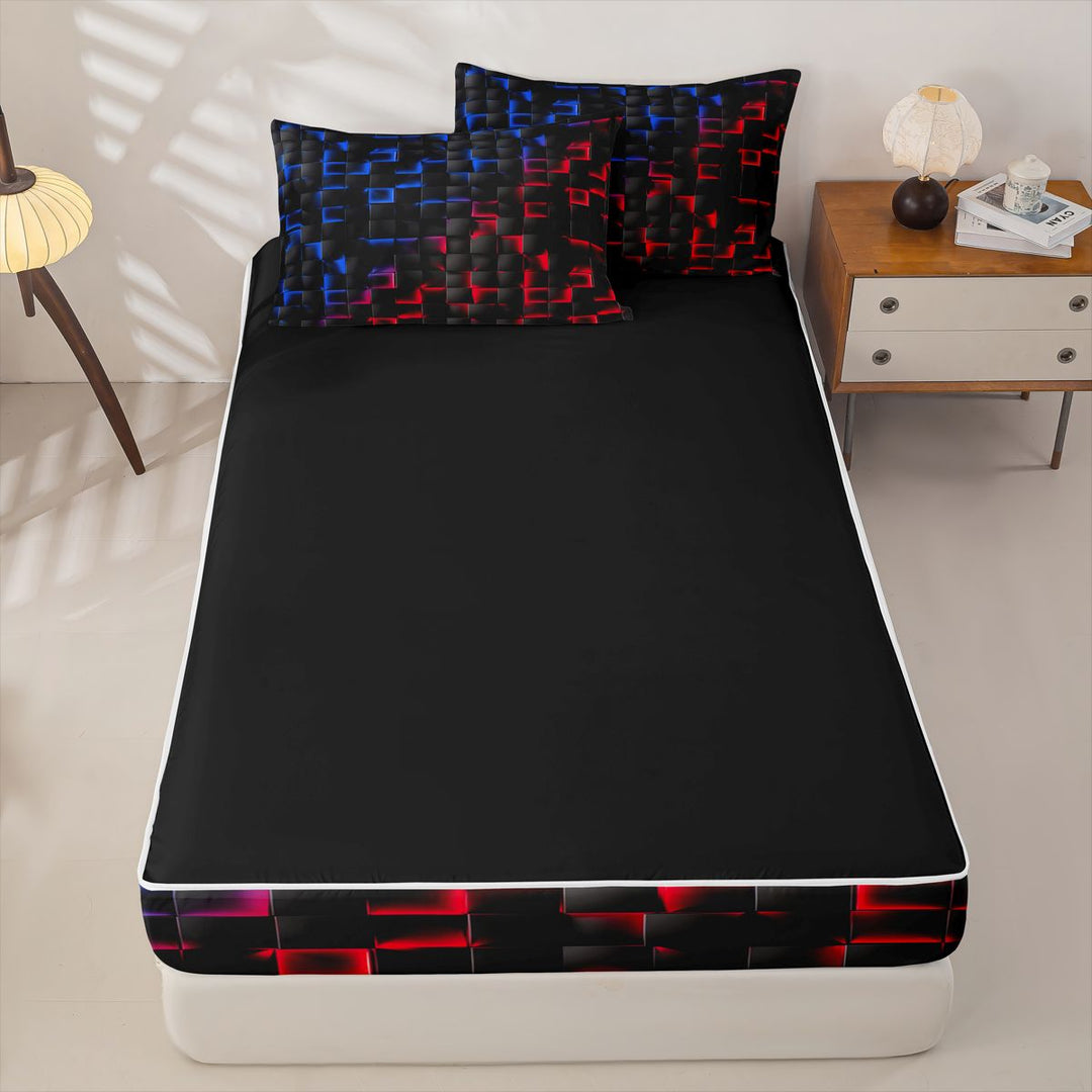 meiyoeat Geometric Abstract Art Zipper Full Size Comforter Sets with Fitted Sheet and 2 Pillowcases For Boys,Modern Plaid Zipper Bedding Set For Kids,Black Reversible,4 Pieces