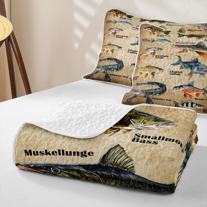 meiyoeat Vintage Pike Fish Quilt Full For Kids Boys,Rustic Farmhouse Hunting Full Bedspread Sets Men,3pcs