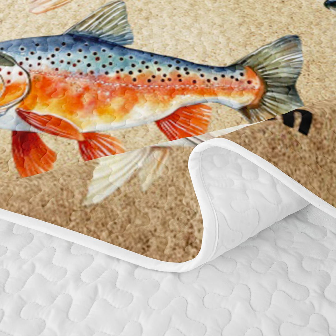 meiyoeat Vintage Pike Fish Quilt Full For Kids Boys,Rustic Farmhouse Hunting Full Bedspread Sets Men,3pcs
