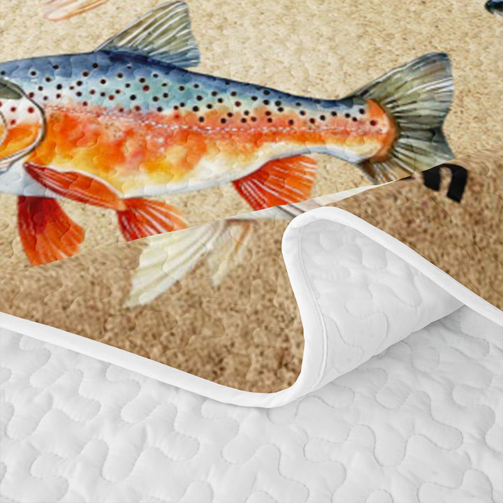 meiyoeat Vintage Pike Fish Quilt Full For Kids Boys,Rustic Farmhouse Hunting Full Bedspread Sets Men,3pcs
