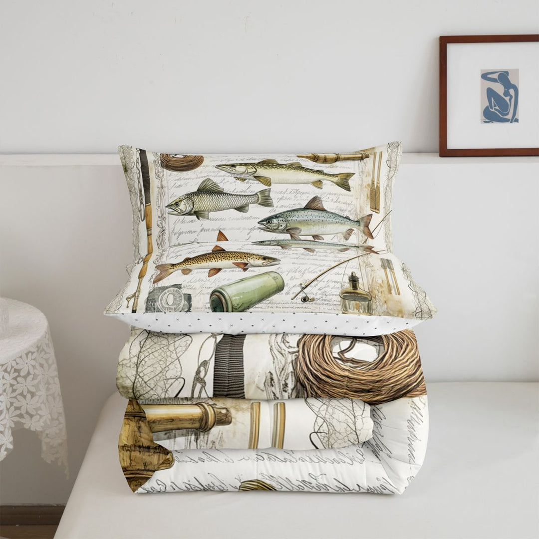 meiyoeat Rustic Pike Fish Full Size Comforter Sets For Kids,Vintage Farmhouse Fishing Bedding Comforter Set For Adults,Reversible,3-Piece