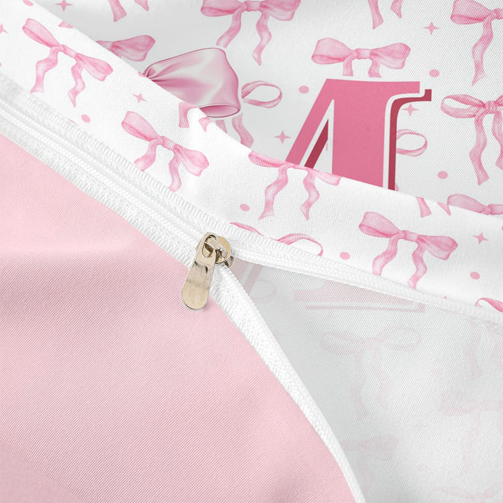 meiyoeat Pink Initial Latter M Duvet Cover Set For Girls,Cute Coquette Bowknot Bedding Full For Kids,pink Reversible,3-Piece(No Comforter)