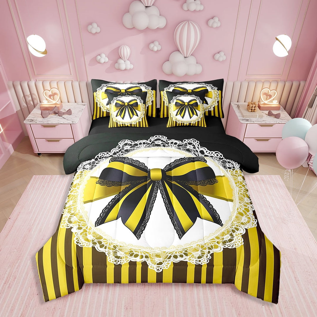Erosebridal Cartoon Bow Tie Bed in a Bag Twin size, Abstract Geomrtry Bed Set, Princess Style Decor, Reversible
