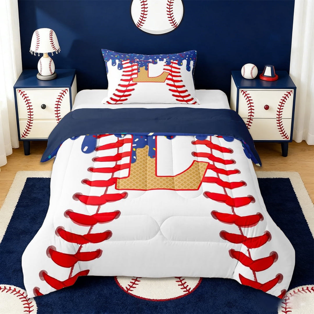 Erosebridal Boys Baseball Sport Themed Twin Comforter Sets,Watercolor Ice Cream Baseball Bedding Set For Kids Boys Men,Reversible navy blue,2-Piece