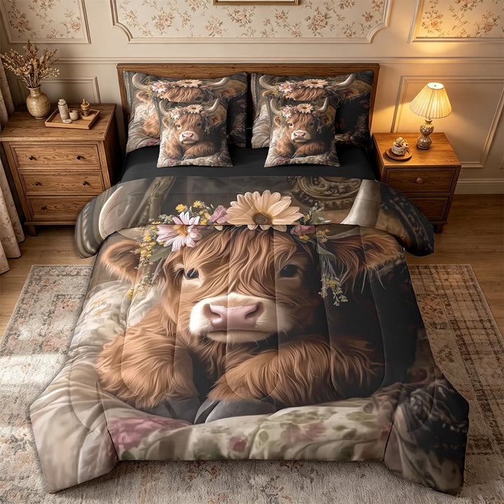 Erosebridal 7-Piece Rustic Highland Bull Twin Size Bedding Sets,Farmhouse Comforter Sets with Sheets,Black Reversible Breathable Twin Bedding Comforter Set