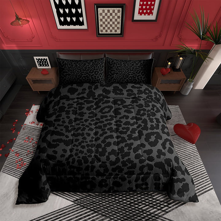 Leopard Print Comforter Set Full Size,Abstract Cheetah Texture Bedding Set,Beauty Woman Room Decor,Rustic Farmhouse Retro Down Comforter,Black Noble Duvet Insert