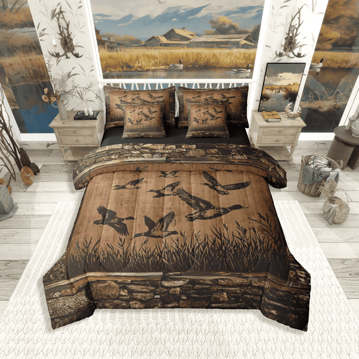 Manfei Mallard Duck 7pcs Full Bedding Set - Vintage Cabin Hunting Fishing Style